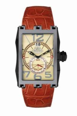 Gio Monaco Mens 598-A Mac V Collection Quartz Rectangular Big Date Beige Dial Watch